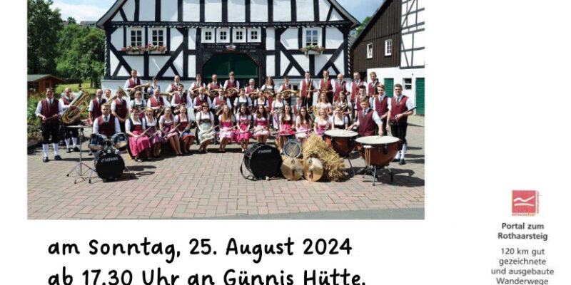 Herzliche Einladung zum Kurkonzert mit dem Musikverein Accordia am 25.08.2024 um 14.30 bei Günnis Hütte